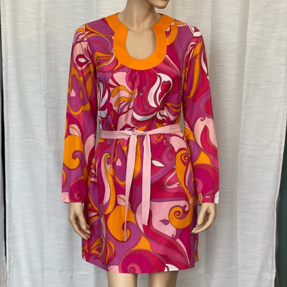 Trina Turk Dress Bonita Pink & Orange Mod Print Size 6 Excellent Condition - Picture 7 of 12